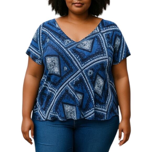 NWT American Rag Blue Paisley Bandana Print Swing Boho Tunic Top Size 1X - Picture 1 of 8